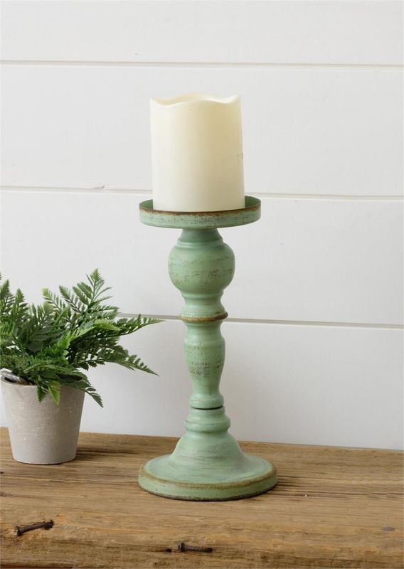 Verde Green Pillar Candle Holder 9.5&quot; H x 4.5&quot; Dia