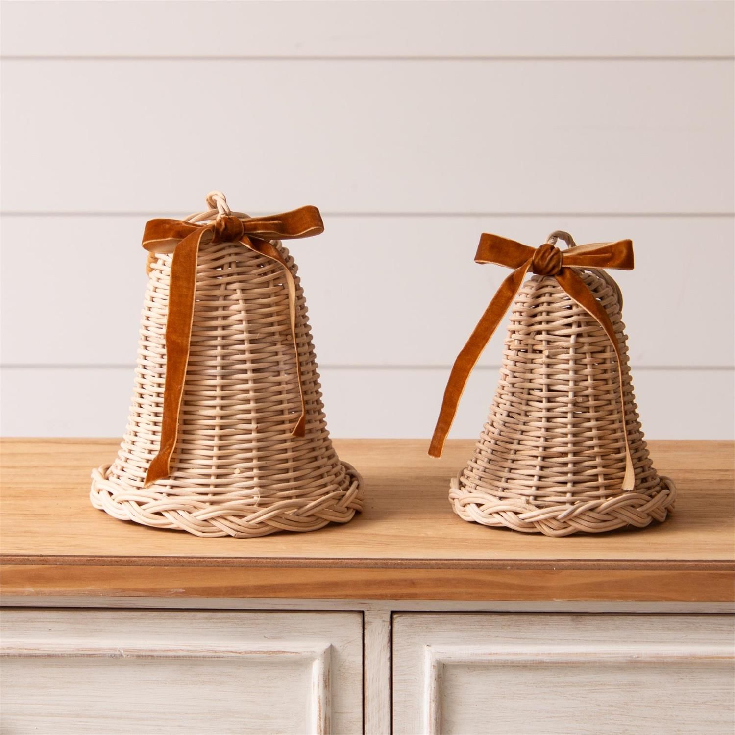 Woven Rattan Bell With Ribbon Large 11" H x 7" Dia