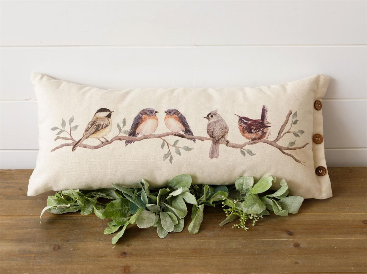 Pillow Birds On Branch 10&quot; H x 24&quot; W Cream