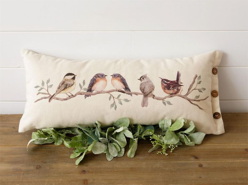 Pillow Birds On Branch 10&quot; H x 24&quot; W Cream