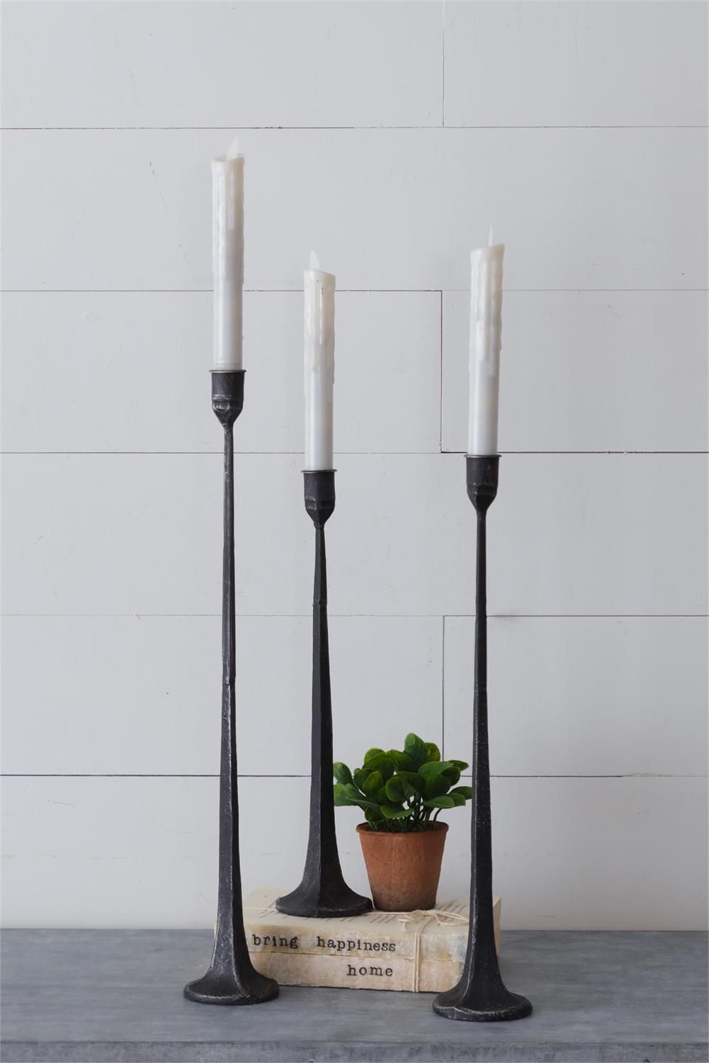 Hand Forged Metal Candle Holder Small 14.25&quot; H x 3&quot; Dia