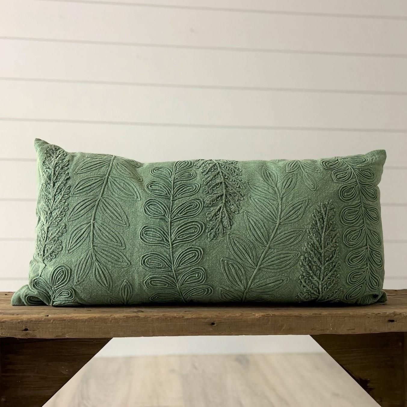 Lumbar Pillow Green Stonewash Leaf Pattern 14&quot; H x 24&quot; W