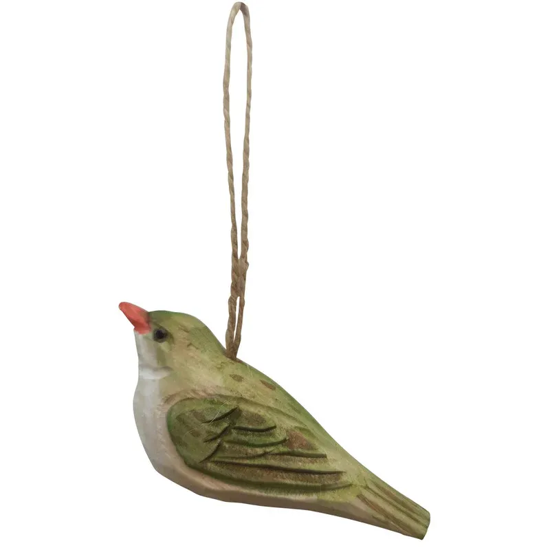 Carved Wooden Bird Ornament Green Finch
