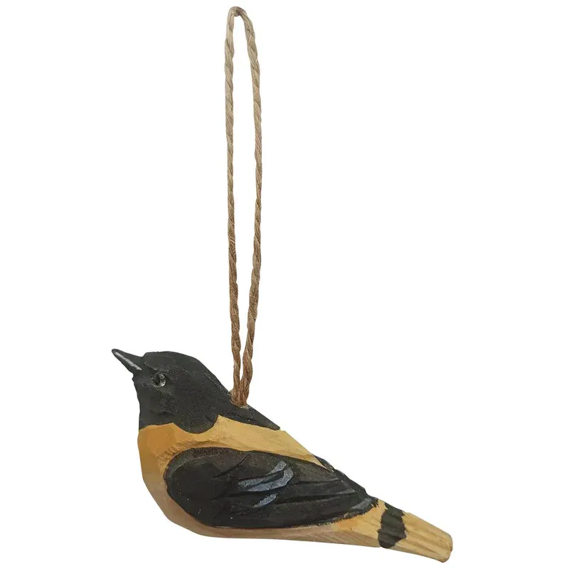 Carved Wooden Bird Ornament Black &amp; Yellow