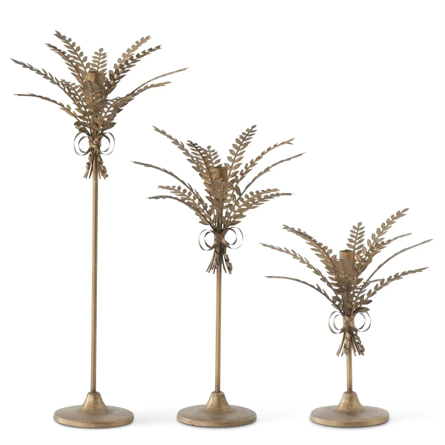 Antique Gold Metal Wheat Taper Candleholder Large