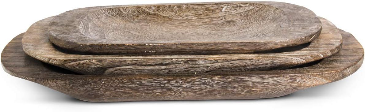 Carved Oval Paulownia Wood Tray Large 31.5&quot;