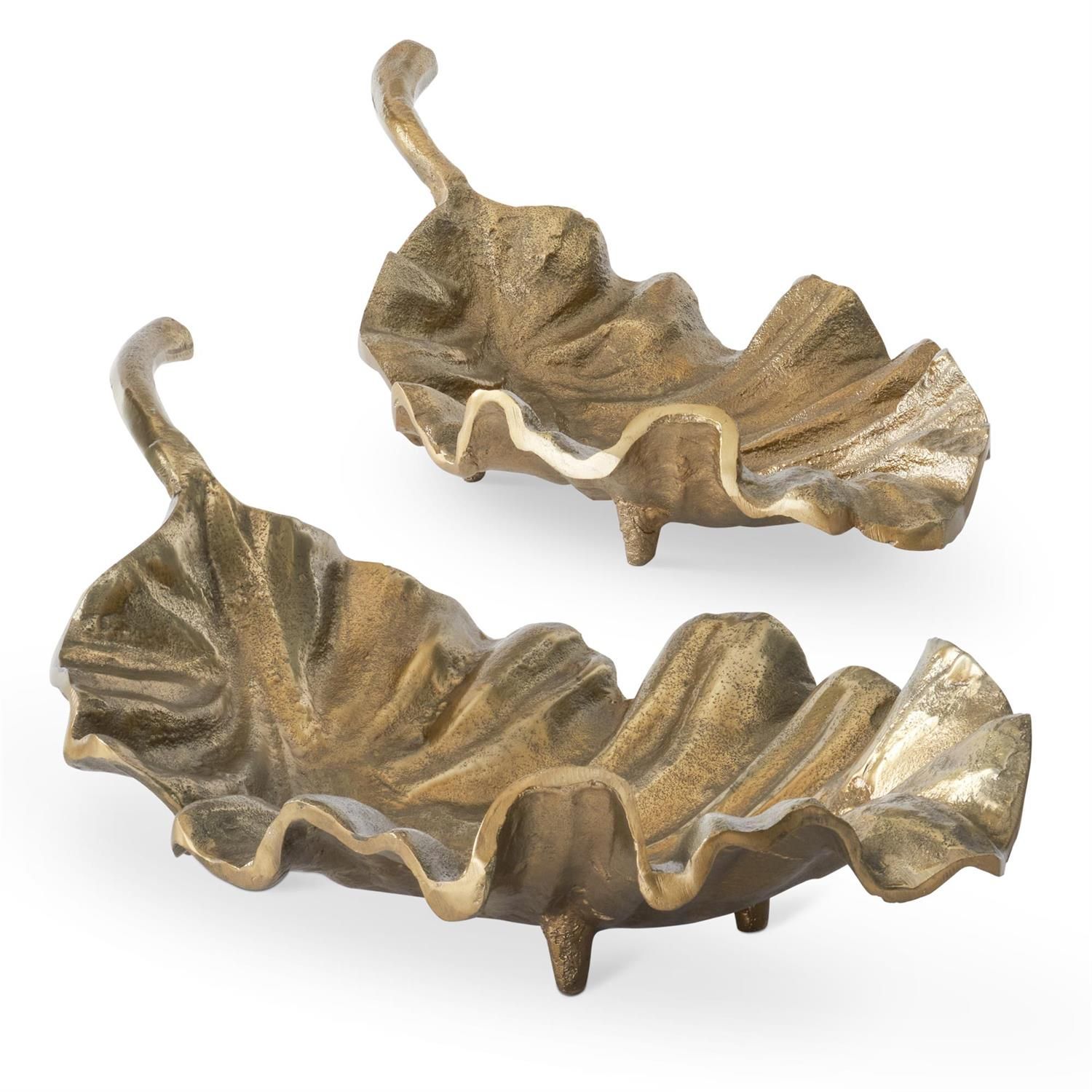 Textured Brass Metal Leaf Tray Small 16&quot;
