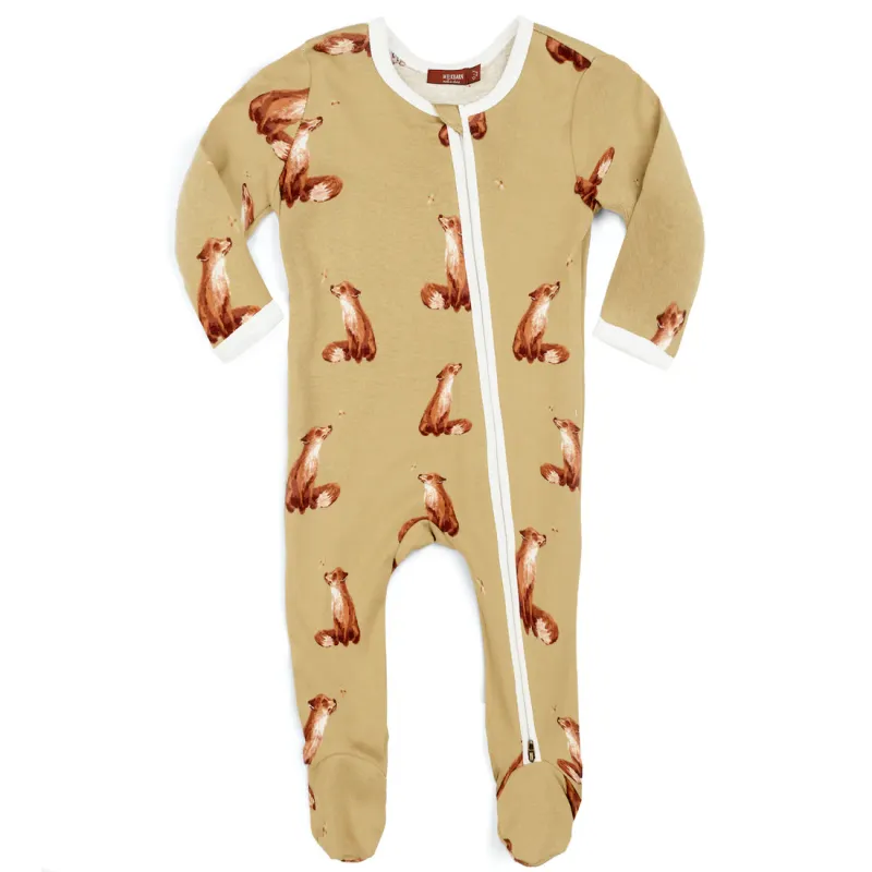 Organic Zipper Footed Romper Gold Fox 6-9 Month