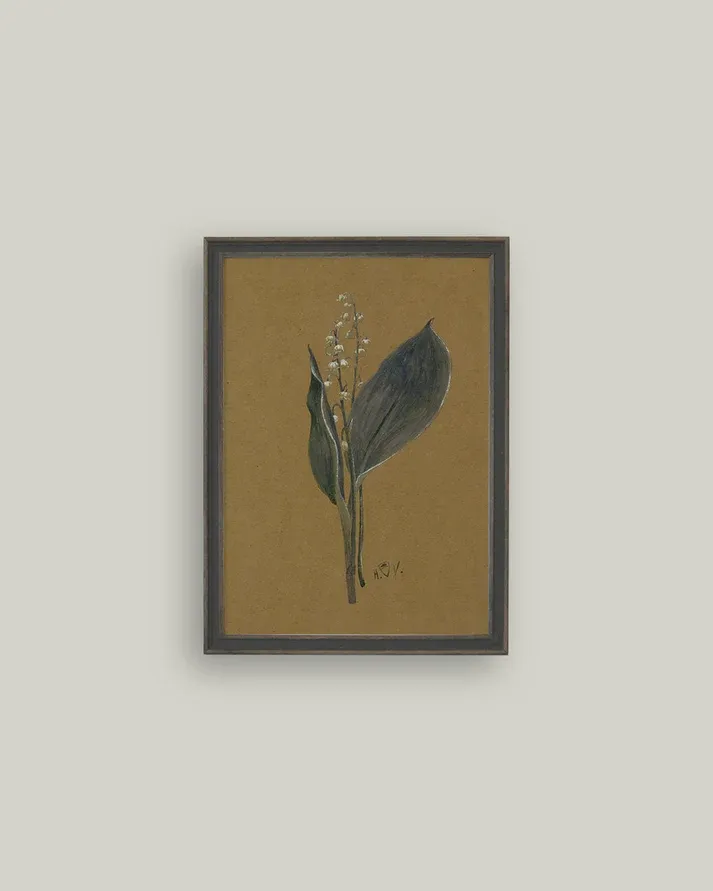 Lily On Brown Frame Antique Art 11&quot; x 15&quot;