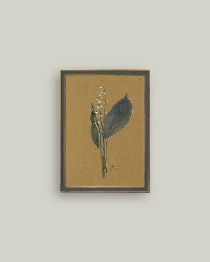 Lily On Brown Frame Antique Art 7&quot; x 9&quot;