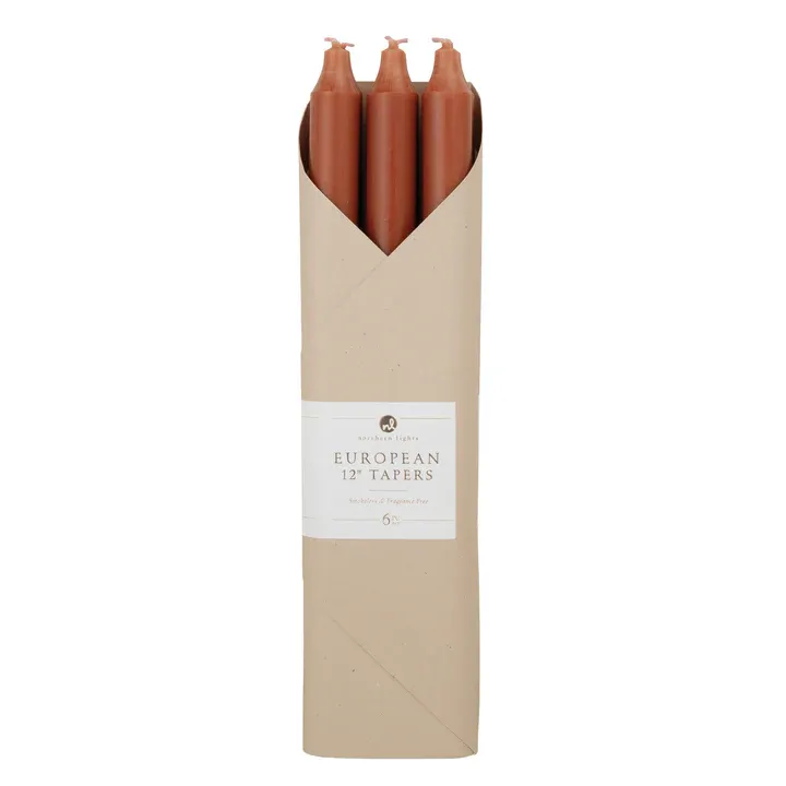 Pack Of 6 12&quot; European Taper Smokeless &amp; Fregrance Free Candles Tarra Cotta