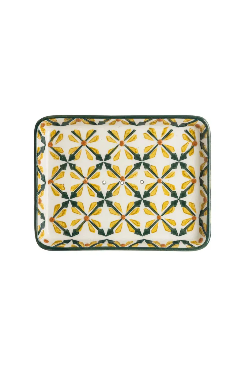 Hand Stamped Soap Dish Art Deco Green Shades