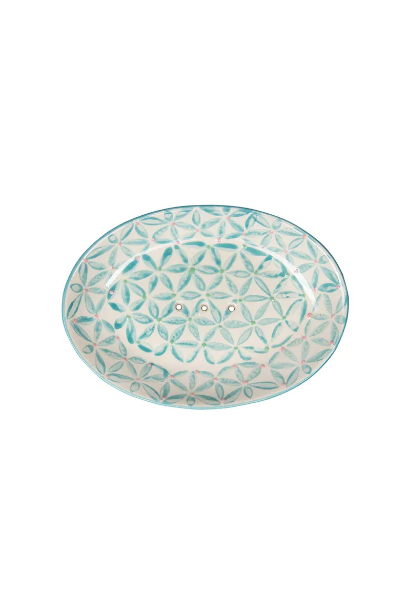 Hand Stamped Soap Dish Retro Blue Floral