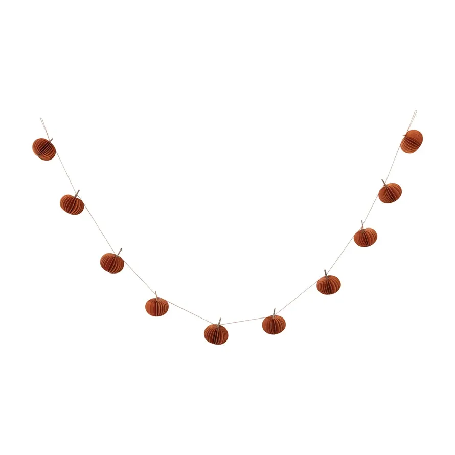 Paper Folding Honeycomb Pumpkin Garland 72&quot; In Rust