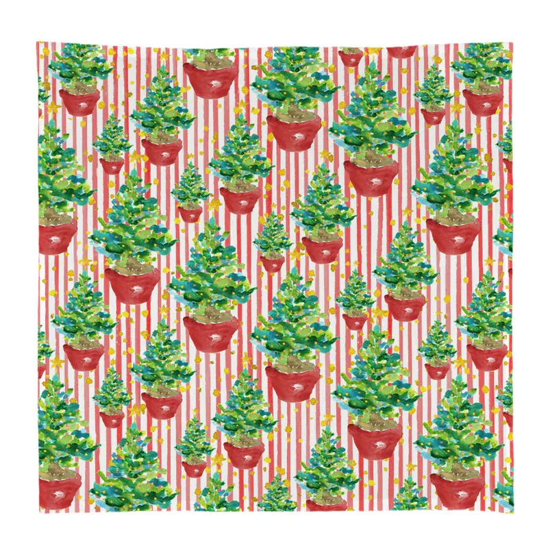 Cotton Kitchen Square Red Potted Christmas Trees