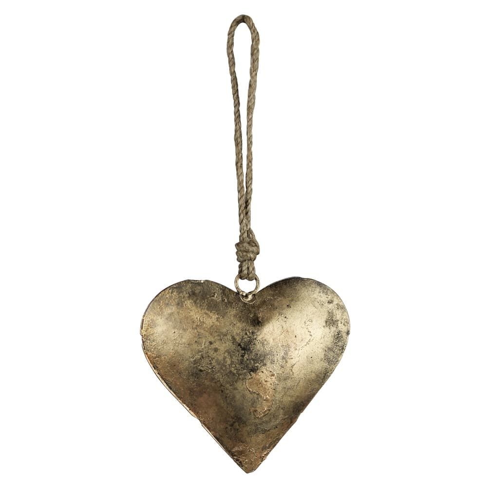 Antique Brass Heart On Rope Ornament Small