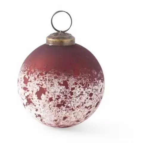 Dark Red &amp; Half Speckled White Glass Ornament 3&quot;