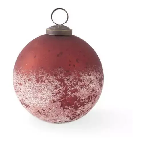 Dark Red &amp; Half Speckled White Glass Ornament 5&quot;