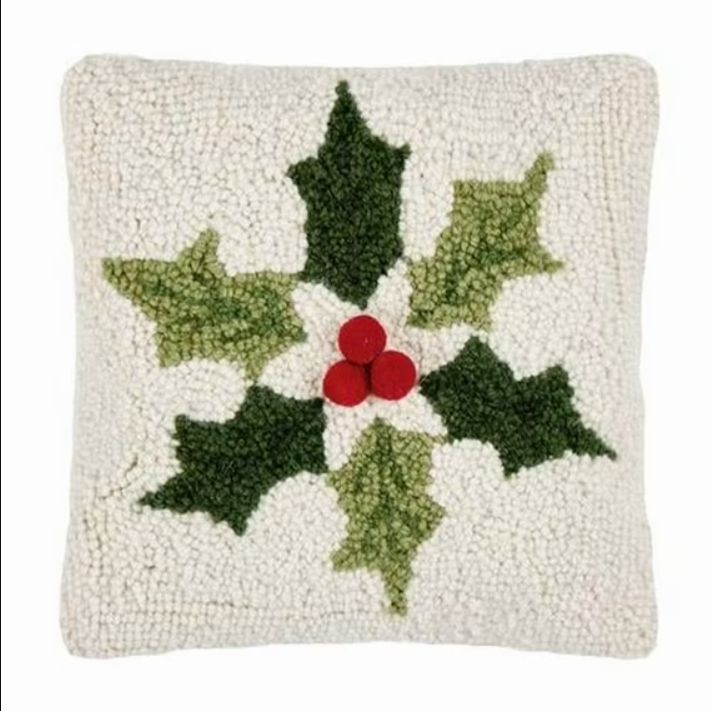 Holly Snowflake Pillow 10&quot; x 10&quot;