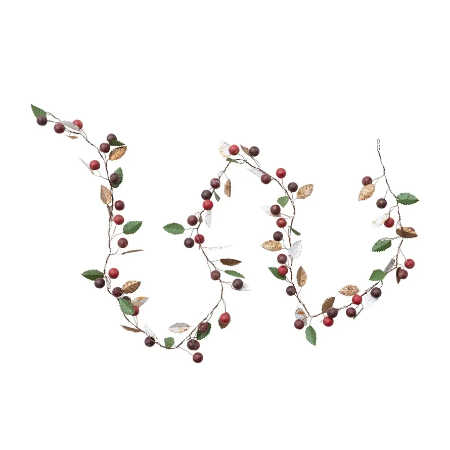 Metal Berries &amp; Leaves Garland 73&quot; L x 3&quot; H