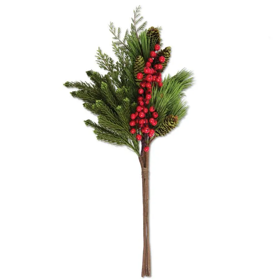 Pine Cedar Mix &amp; Red Berries Bundle With Pinecones 22&quot;
