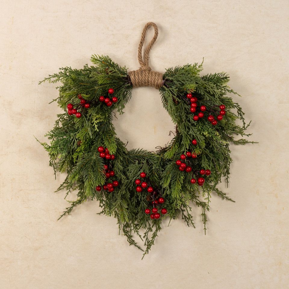 Pine &amp; Cedar Hanging Wreath With Berries 20&quot;