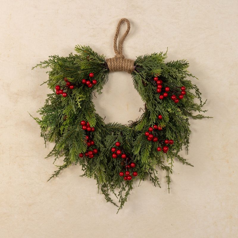 Pine &amp; Cedar Hanging Wreath With Berries 20&quot;