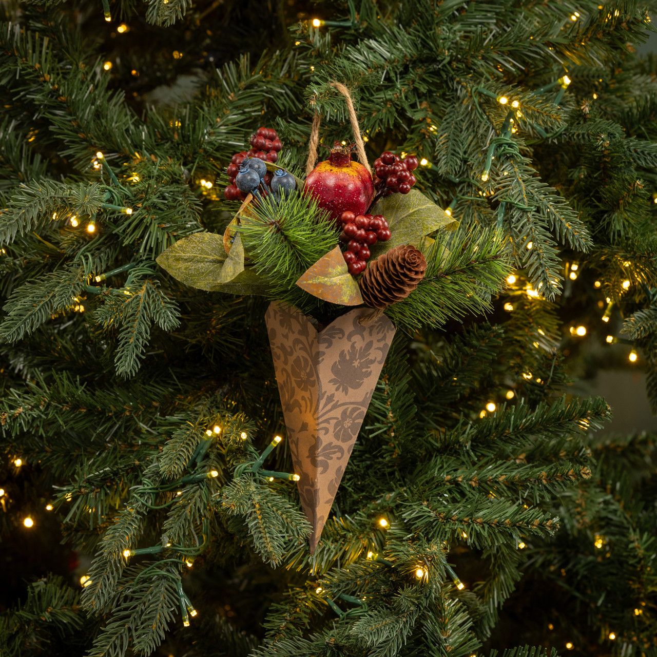 Pine &amp; Mixed Berries Cone Ornament
