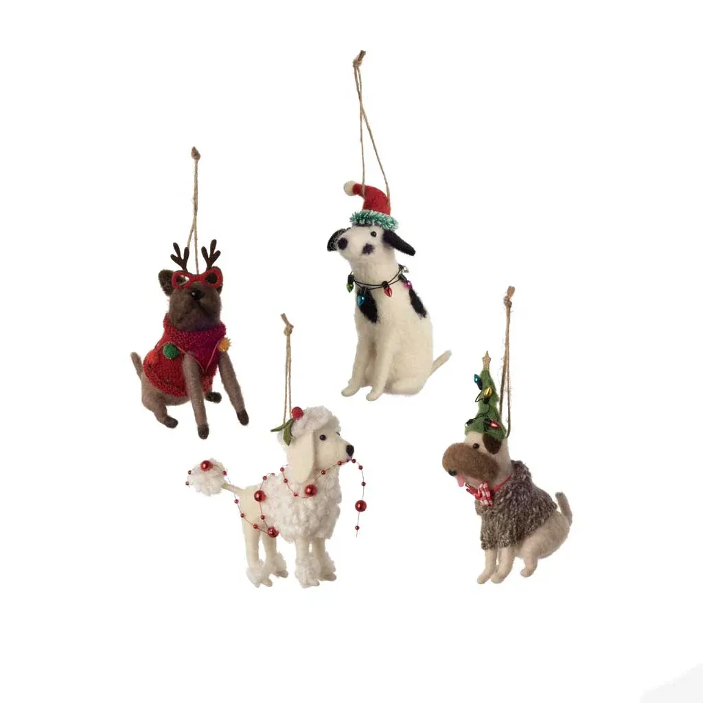Felt Holiday Light Brown Dog Ornament