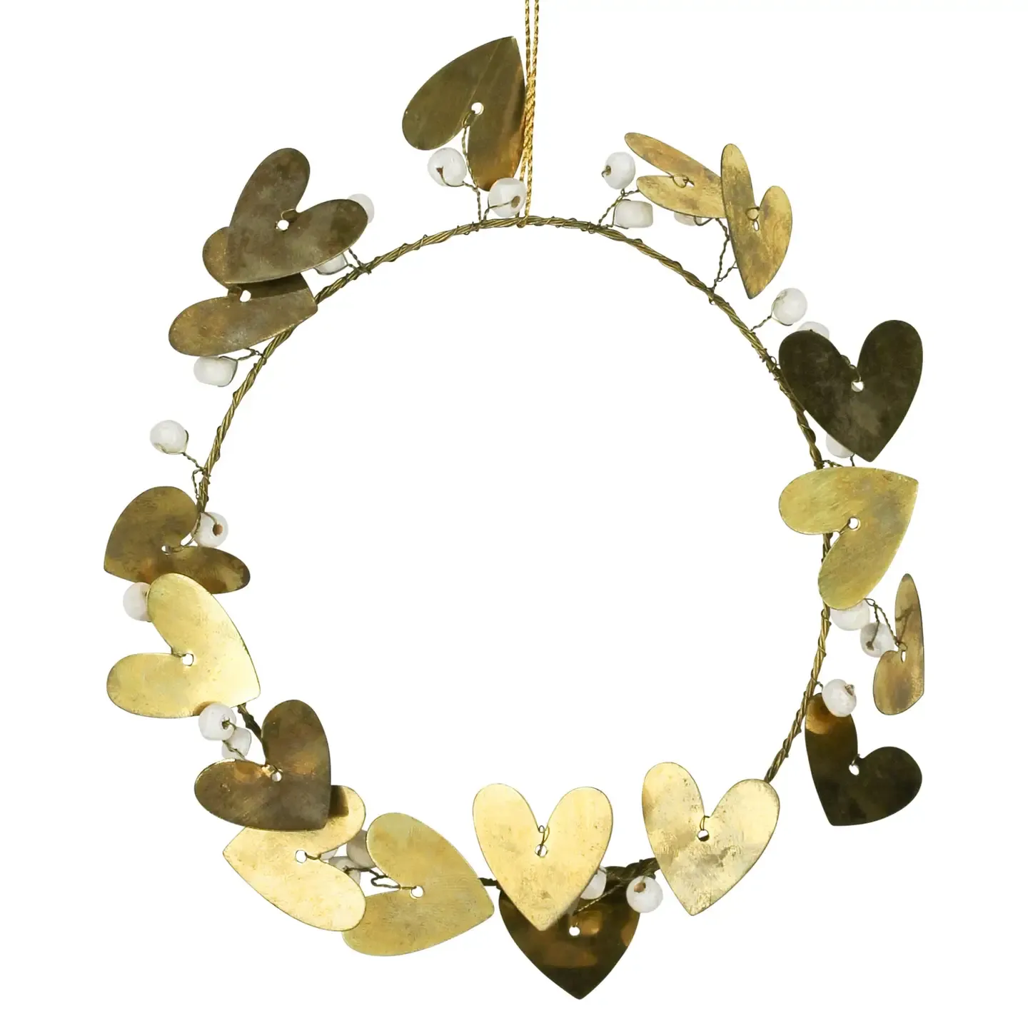 Heart Leaf Wreath Ornament In Antique Gold