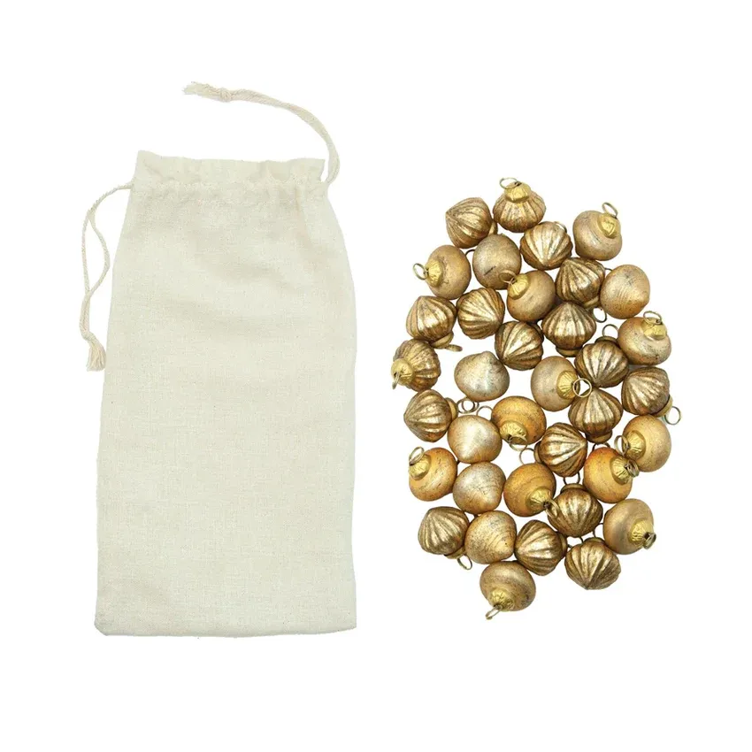 Matte Gold Embossed Mercury Glass Ornaments In Bag Set Of 36