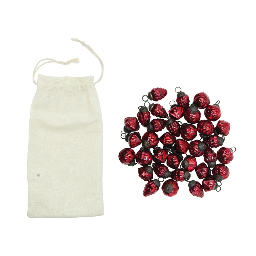 Red Embossed Mercury Glass Ornaments In Bag Set Of 36