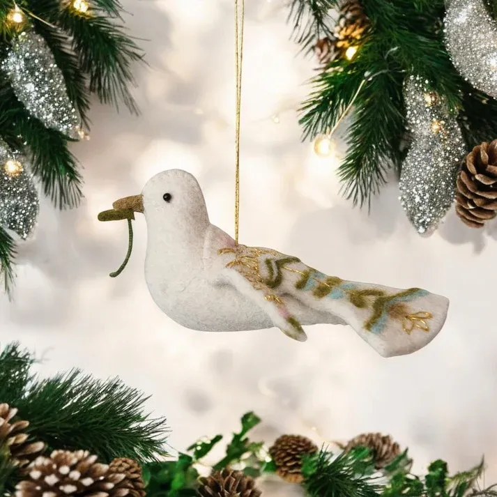 Handmade Wool Felt Dove Ornament 6&quot;