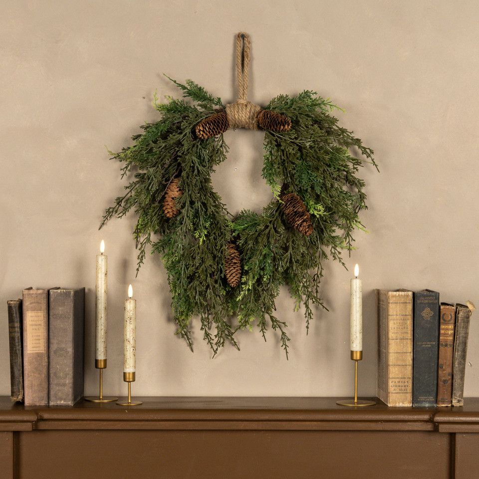 Cedar &amp; Pinecone Hanging Wreath 16&quot;