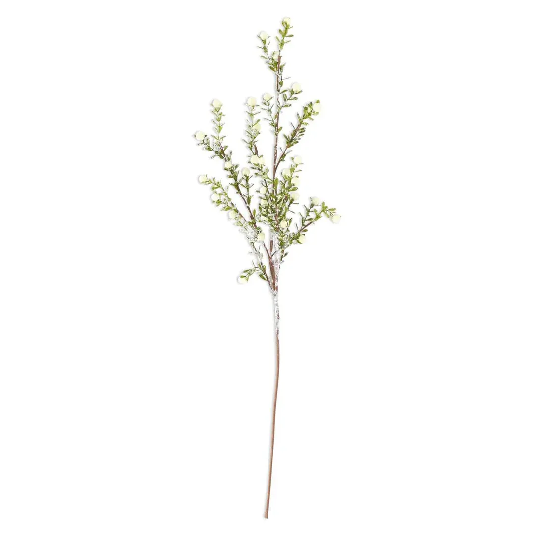 Glittered Leaf Stem With White Berries 28&quot;