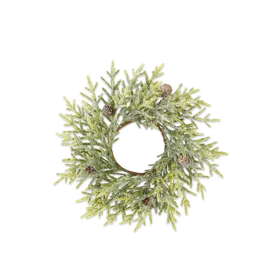 Snowy Juniper Candle Ring Wreath With Mini Pinecones 14&quot;
