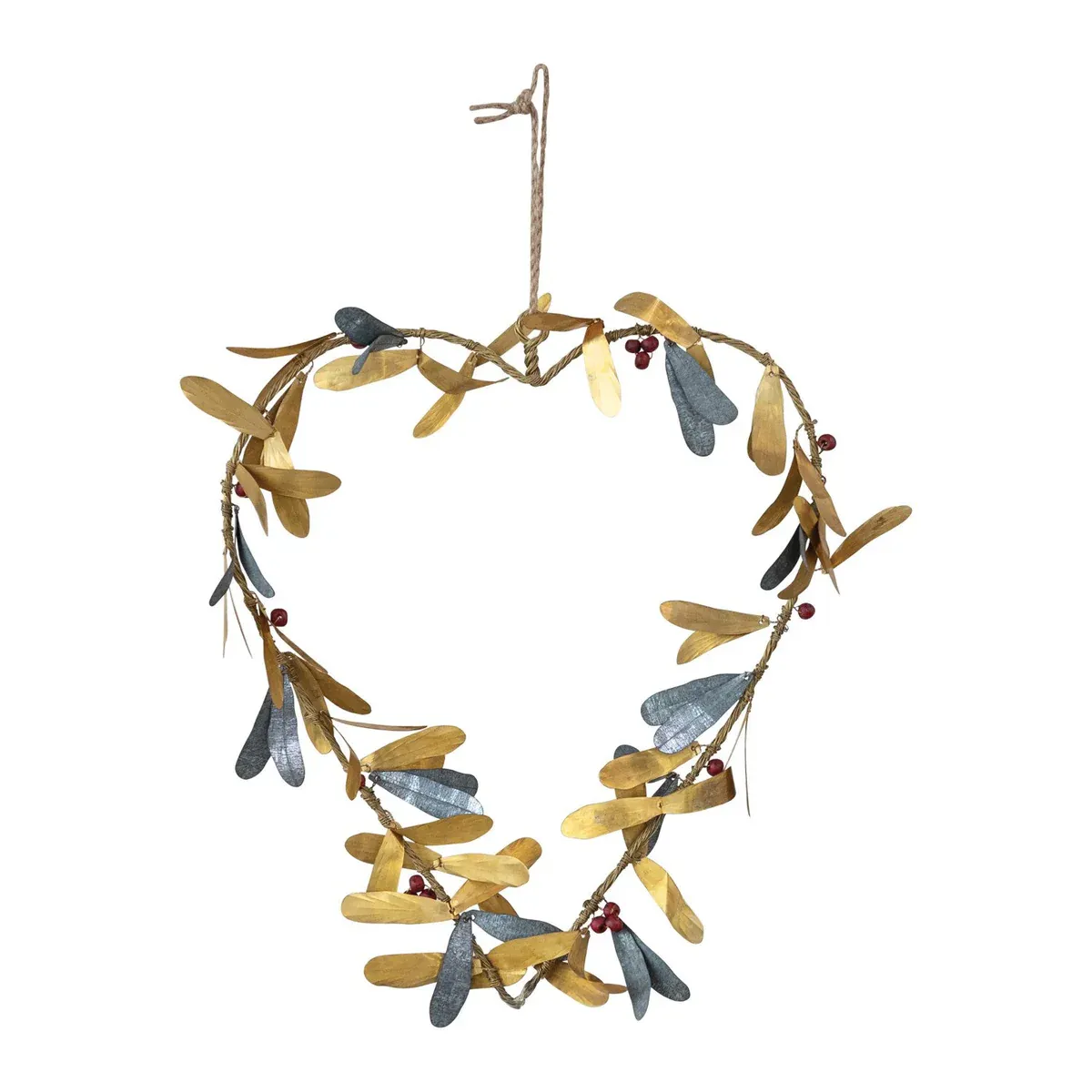 Metal &amp; Wood Heart Wreath With Galvanized Leaves 9&quot; W x 9&quot; H