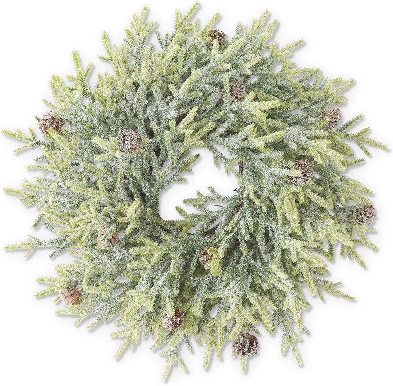 Snowy Juniper Wreath With Mini Pinecones 17&quot;
