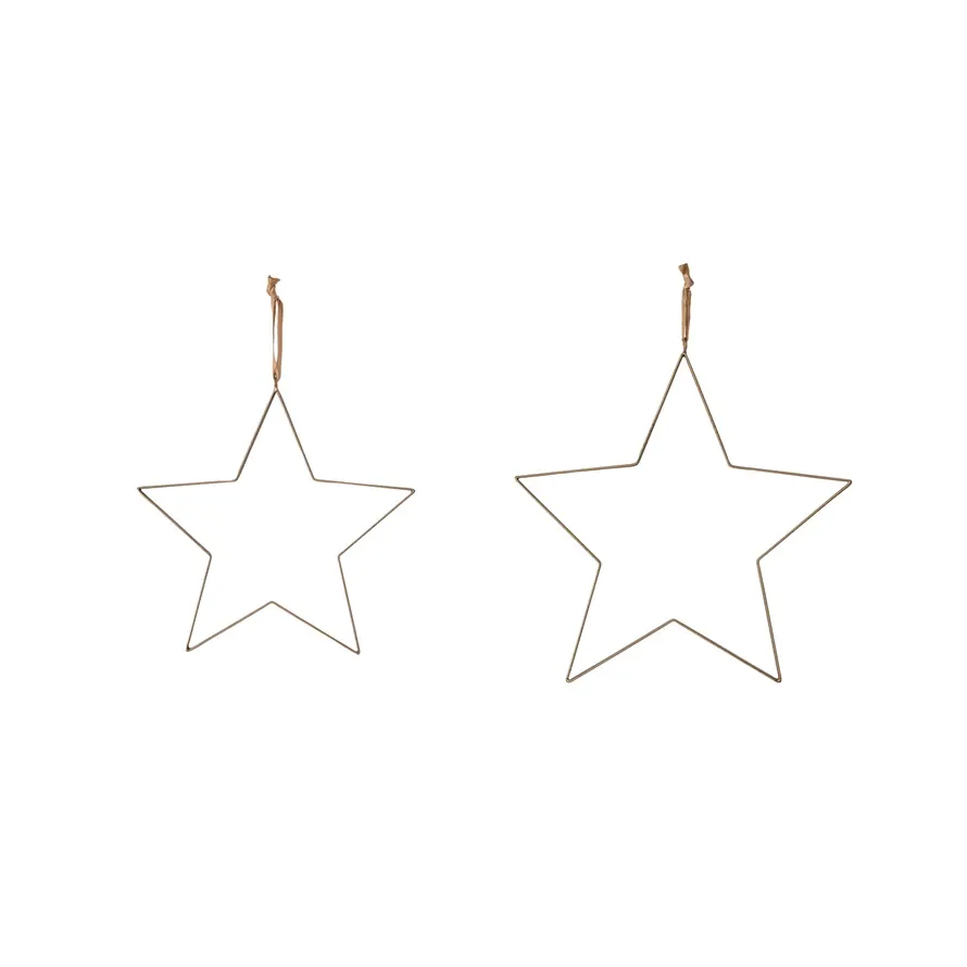 Hanging Gold Metal Star With Fabric Ribbon 13.5&quot;