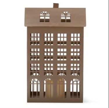 Antique Gold Metal House With Cutout Windows &amp; LED Candle Large 14.75&quot;