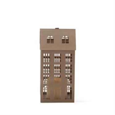Antique Gold Metal House With Cutout Windows &amp; LED Candle Medium 10.25&quot;