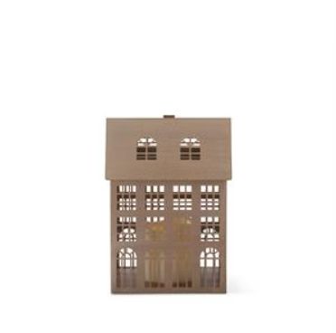 Antique Gold Metal House With Cutout Windows &amp; LED Candle Small 8.5&quot;