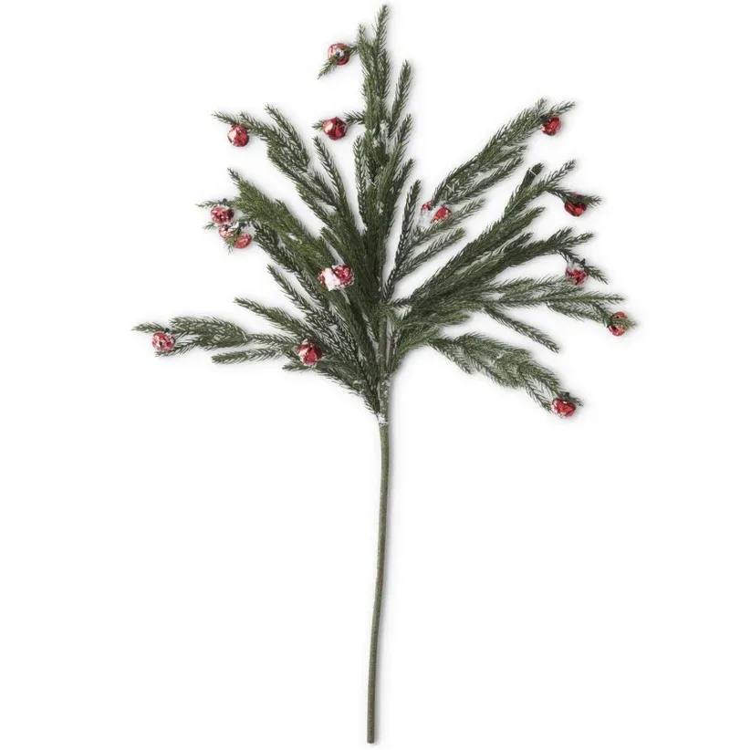 Snowy Pine Stem With Mini Red Bells 30.5&quot;
