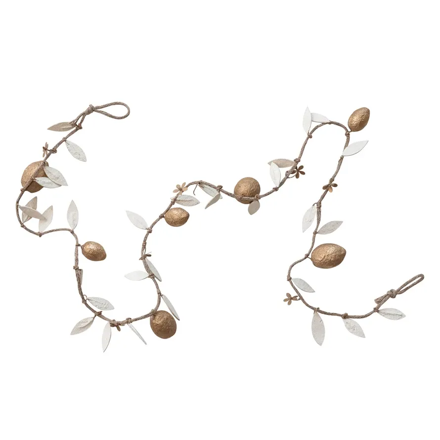 Handmade Paper Mache Lemons Leaves And Flower Garland 72&quot;