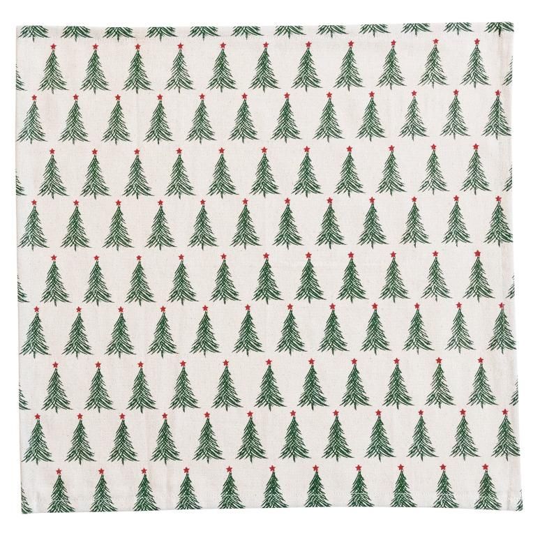 Set Of 4 Cotton Printed Napkins With Christmas Trees 18&quot;