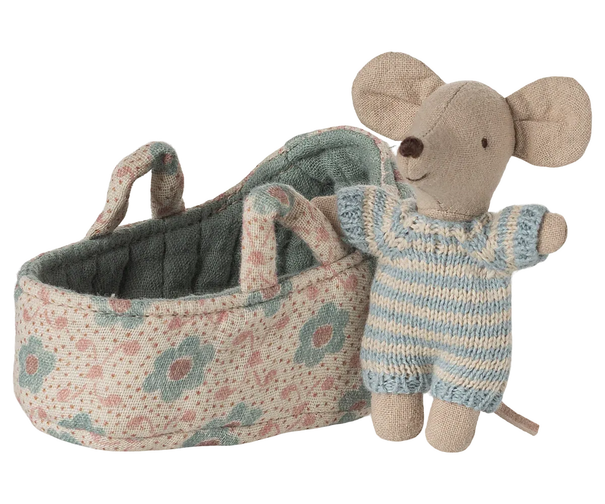 Maileg Mouse In Carry Cot Blue