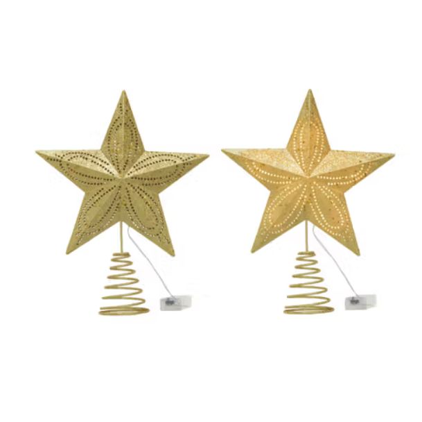 Gold Star Tree Topper With LED Lights 10&quot; L x 12.5&quot; H