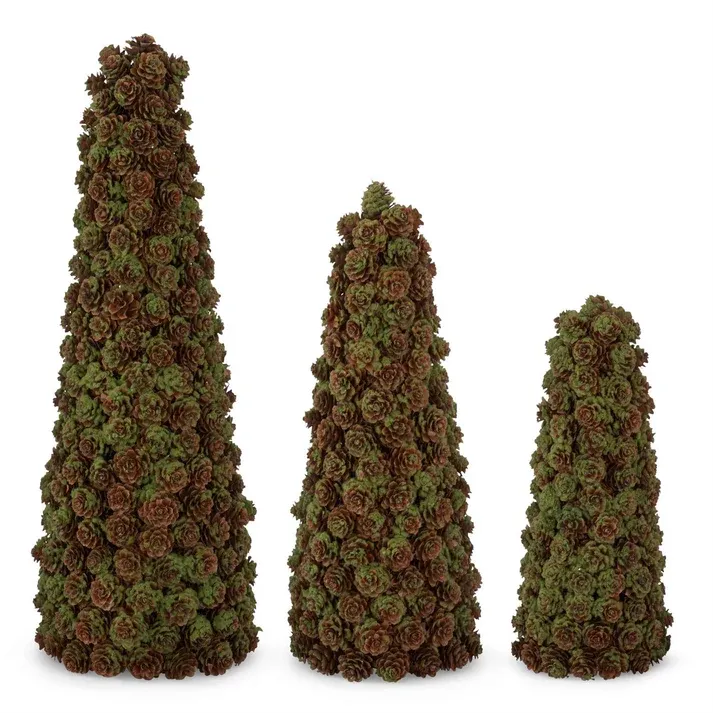 Green &amp; Brown Mini Pinecone Cone Tree Medium 15&quot;