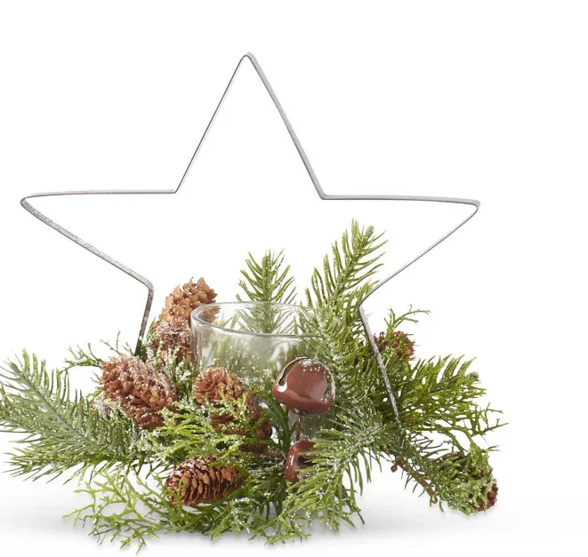 Glittered Pine &amp; Metal Star Candleholder
