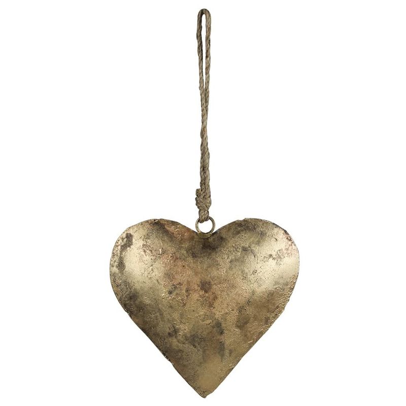 Antique Brass Heart On Rope Ornament Large